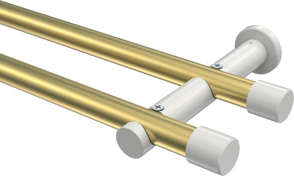 Gardinenstange Metall 20 mm Ø 2-läufig PLATON - Santo Messing-Optik / Weiß (ohne Ringe) 100 cm