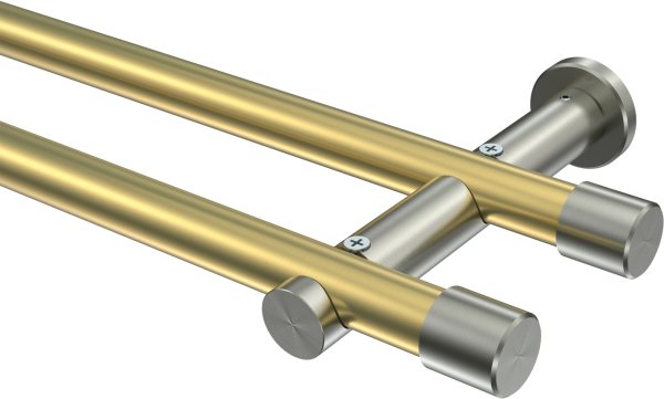 Gardinenstange Messing-Optik / Edelstahl-Optik 20 mm Ø 2-läufig PLATON - Santo (ohne Ringe)