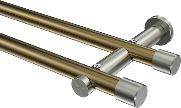 Gardinenstange Metall 20 mm Ø 2-läufig PLATON - Santo Messing Antik / Edelstahl-Optik (ohne Ringe) 100 cm