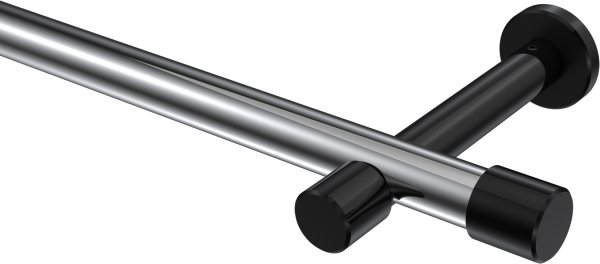 Gardinenstange Metall 20 mm Ø PRESTIGE - Santo Chrom / Schwarz (ohne Ringe) 100 cm