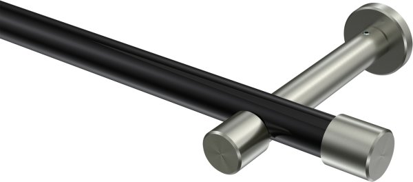 Gardinenstange Metall 20 mm Ø PRESTIGE - Santo Schwarz / Edelstahl-Optik (ohne Ringe) 100 cm