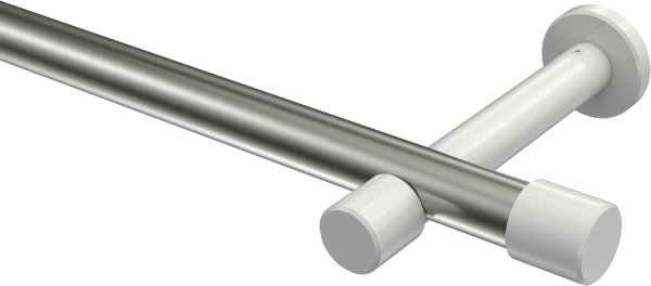 Gardinenstange Metall 20 mm Ø PRESTIGE - Santo Edelstahl-Optik / Weiß (ohne Ringe) 100 cm