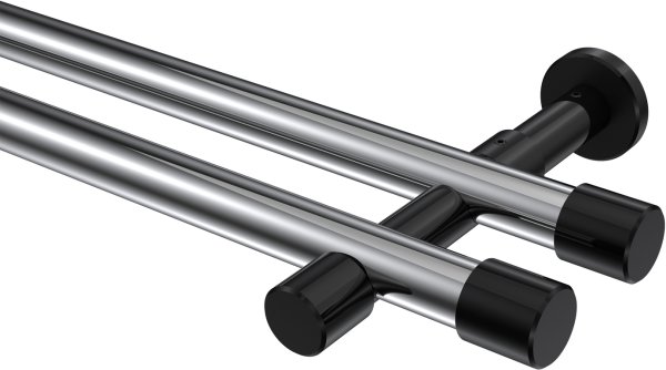 Gardinenstange Metall 20 mm Ø 2-läufig PRESTIGE - Santo Chrom / Schwarz (ohne Ringe) 100 cm