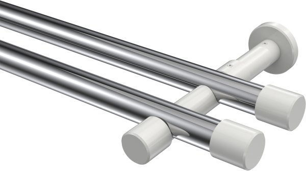 Gardinenstange Metall 20 mm Ø 2-läufig PRESTIGE - Santo Chrom / Weiß (ohne Ringe) 100 cm