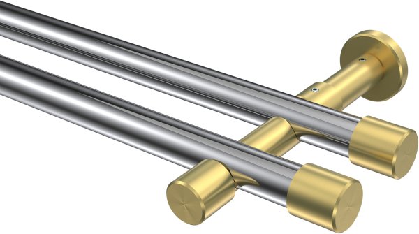 Gardinenstange Metall 20 mm Ø 2-läufig PRESTIGE - Santo Chrom / Messing-Optik (ohne Ringe) 100 cm
