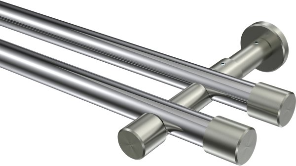 Gardinenstange Metall 20 mm Ø 2-läufig PRESTIGE - Santo Chrom / Edelstahl-Optik (ohne Ringe) 100 cm