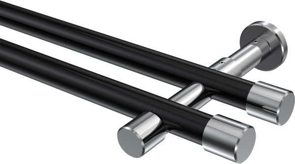 Gardinenstange Metall 20 mm Ø 2-läufig PRESTIGE - Santo Schwarz / Chrom (ohne Ringe) 100 cm