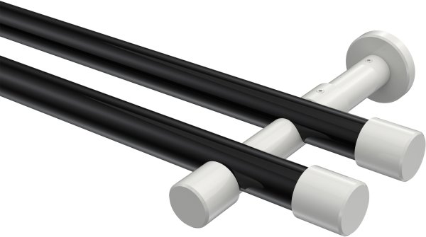 Gardinenstange Metall 20 mm Ø 2-läufig PRESTIGE - Santo Schwarz / Weiß (ohne Ringe) 100 cm