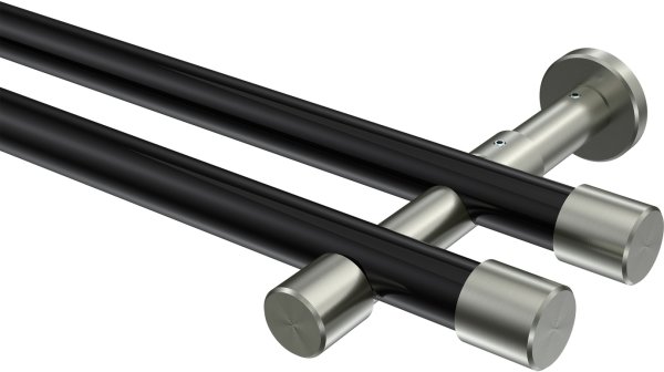 Gardinenstange Metall 20 mm Ø 2-läufig PRESTIGE - Santo Schwarz / Edelstahl-Optik (ohne Ringe) 100 cm