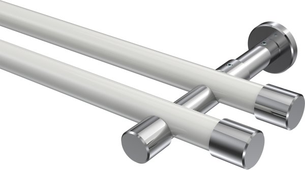 Gardinenstange Metall 20 mm Ø 2-läufig PRESTIGE - Santo Weiß / Chrom (ohne Ringe) 100 cm