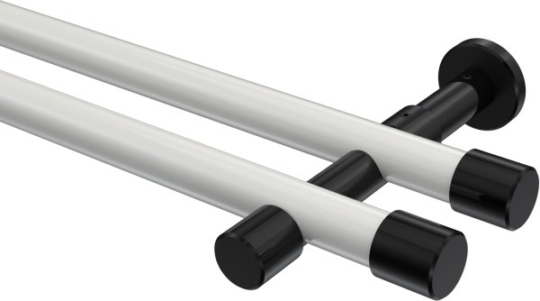 Gardinenstange Metall 20 mm Ø 2-läufig PRESTIGE - Santo Weiß / Schwarz (ohne Ringe) 100 cm