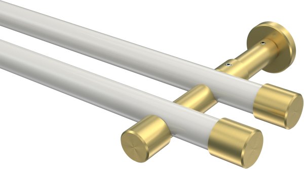 Gardinenstange Metall 20 mm Ø 2-läufig PRESTIGE - Santo Weiß / Messing-Optik (ohne Ringe) 100 cm