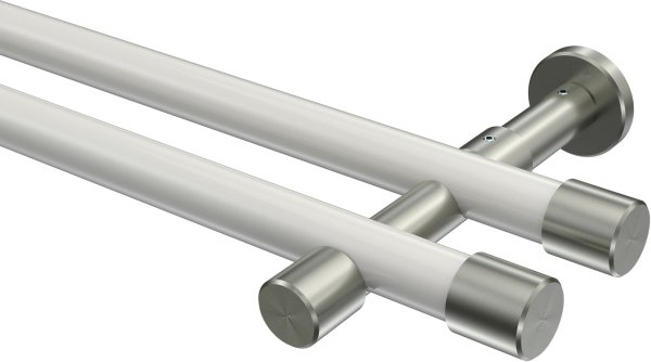 Gardinenstange Metall 20 mm Ø 2-läufig PRESTIGE - Santo Weiß / Edelstahl-Optik (ohne Ringe) 100 cm