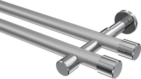 Gardinenstange Metall 20 mm Ø 2-läufig PRESTIGE - Santo Silbergrau / Chrom (ohne Ringe) 100 cm