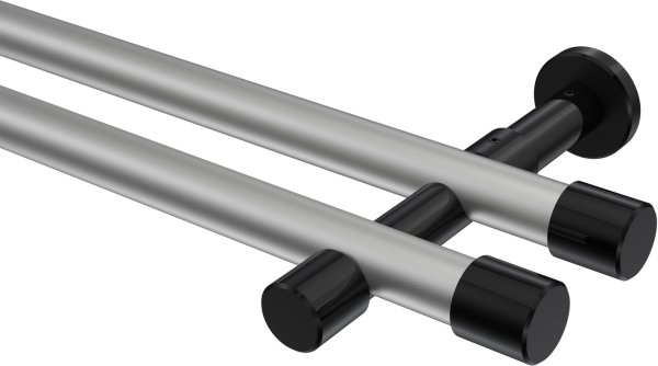 Gardinenstange Metall 20 mm Ø 2-läufig PRESTIGE - Santo Silbergrau / Schwarz (ohne Ringe) 100 cm