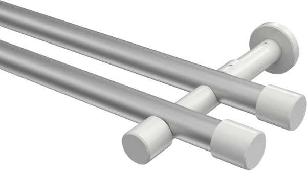 Gardinenstange Metall 20 mm Ø 2-läufig PRESTIGE - Santo Silbergrau / Weiß (ohne Ringe) 100 cm