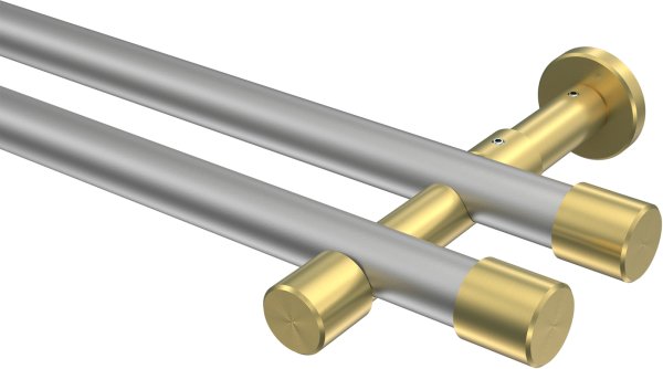 Gardinenstange Metall 20 mm Ø 2-läufig PRESTIGE - Santo Silbergrau / Messing-Optik (ohne Ringe) 100 cm