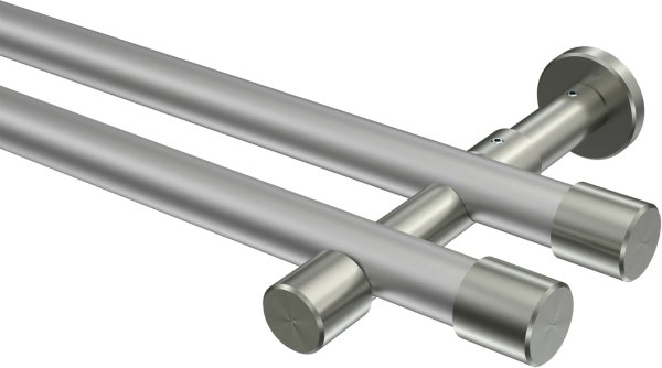 Gardinenstange Metall 20 mm Ø 2-läufig PRESTIGE - Santo Silbergrau / Edelstahl-Optik (ohne Ringe) 100 cm