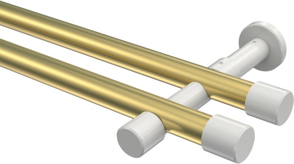 Gardinenstange Metall 20 mm Ø 2-läufig PRESTIGE - Santo Messing-Optik / Weiß (ohne Ringe) 100 cm
