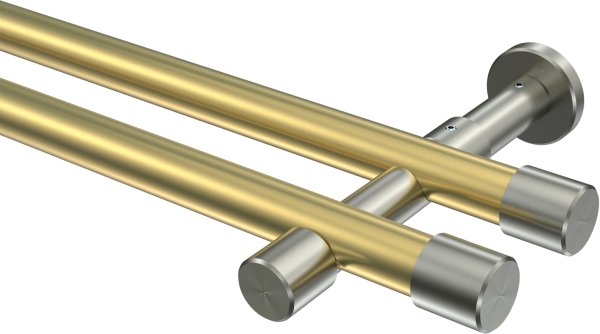 Gardinenstange Messing-Optik / Edelstahl-Optik 20 mm Ø 2-läufig PRESTIGE - Santo (ohne Ringe) 100 cm