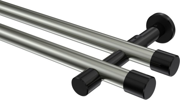Gardinenstange Metall 20 mm Ø 2-läufig PRESTIGE - Santo Edelstahl-Optik / Schwarz (ohne Ringe) 100 cm