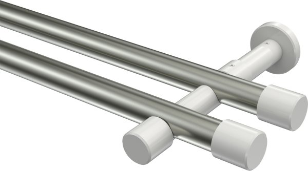 Gardinenstange Metall 20 mm Ø 2-läufig PRESTIGE - Santo Edelstahl-Optik / Weiß (ohne Ringe) 100 cm