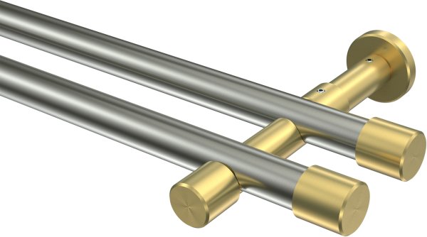 Gardinenstange Edelstahl-Optik / Messing-Optik 20 mm Ø 2-läufig PRESTIGE - Santo (ohne Ringe) 100 cm