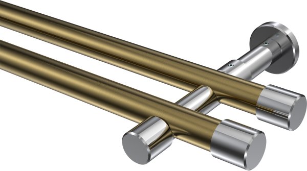 Gardinenstange Metall 20 mm Ø 2-läufig PRESTIGE - Santo Messing Antik / Chrom (ohne Ringe) 100 cm