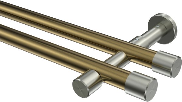 Gardinenstange Metall 20 mm Ø 2-läufig PRESTIGE - Santo Messing Antik / Edelstahl-Optik (ohne Ringe) 100 cm