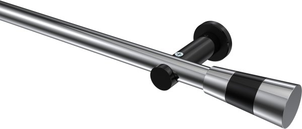 Gardinenstange Metall 20 mm Ø PLATON - Tanara Chrom / Schwarz (ohne Ringe) 100 cm