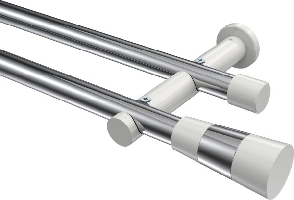 Gardinenstange Metall 20 mm Ø 2-läufig PLATON - Tanara Chrom / Weiß (ohne Ringe) 100 cm