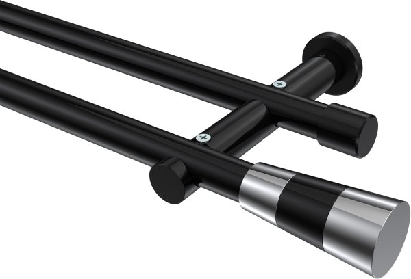 Gardinenstange Metall 20 mm Ø 2-läufig PLATON - Tanara Schwarz (ohne Ringe) 100 cm