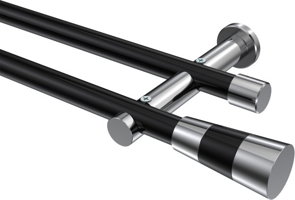 Gardinenstange Metall 20 mm Ø 2-läufig PLATON - Tanara Schwarz / Chrom (ohne Ringe) 100 cm