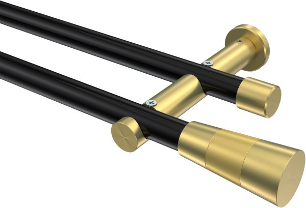 Gardinenstange Metall 20 mm Ø 2-läufig PLATON - Tanara Schwarz / Messing-Optik (ohne Ringe) 100 cm