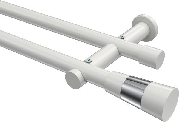 Gardinenstange Metall 20 mm Ø 2-läufig PLATON - Tanara Weiß (ohne Ringe) 100 cm