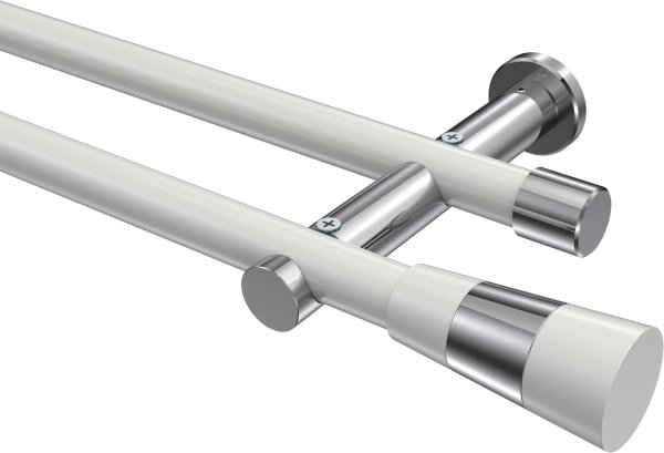 Gardinenstange Metall 20 mm Ø 2-läufig PLATON - Tanara Weiß / Chrom (ohne Ringe) 100 cm