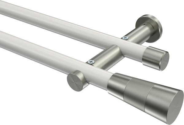 Gardinenstange Metall 20 mm Ø 2-läufig PLATON - Tanara Weiß / Edelstahl-Optik (ohne Ringe) 100 cm