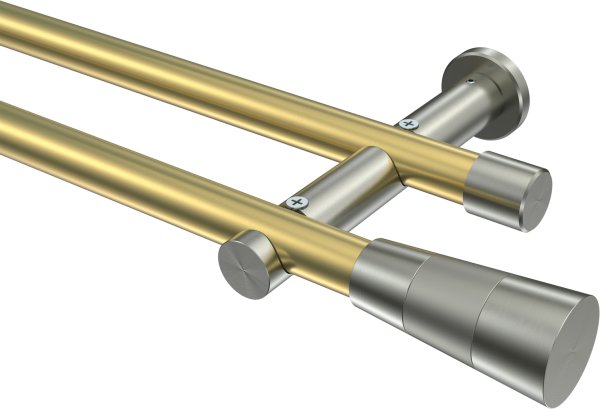 Gardinenstange Messing-Optik / Edelstahl-Optik 20 mm Ø 2-läufig PLATON - Tanara (ohne Ringe)