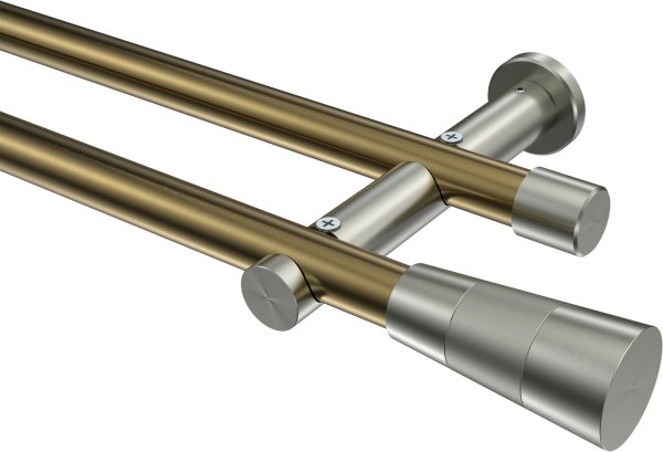 Gardinenstange Metall 20 mm Ø 2-läufig PLATON - Tanara Messing Antik / Edelstahl-Optik (ohne Ringe) 100 cm