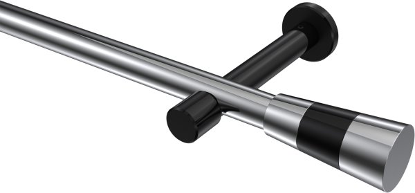 Gardinenstange Metall 20 mm Ø PRESTIGE - Tanara Chrom / Schwarz (ohne Ringe) 100 cm
