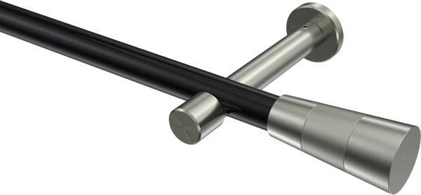 Gardinenstange Metall 20 mm Ø PRESTIGE - Tanara Schwarz / Edelstahl-Optik (ohne Ringe) 100 cm