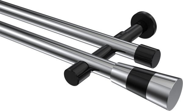 Gardinenstange Metall 20 mm Ø 2-läufig PRESTIGE - Tanara Chrom / Schwarz (ohne Ringe) 100 cm