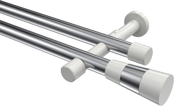 Gardinenstange Metall 20 mm Ø 2-läufig PRESTIGE - Tanara Chrom / Weiß (ohne Ringe) 100 cm
