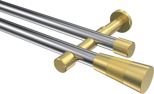Gardinenstange Metall 20 mm Ø 2-läufig PRESTIGE - Tanara Chrom / Messing-Optik (ohne Ringe) 100 cm