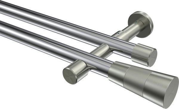 Gardinenstange Metall 20 mm Ø 2-läufig PRESTIGE - Tanara Chrom / Edelstahl-Optik (ohne Ringe) 100 cm