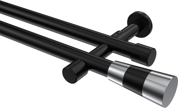 Gardinenstange Metall 20 mm Ø 2-läufig PRESTIGE - Tanara Schwarz (ohne Ringe) 100 cm