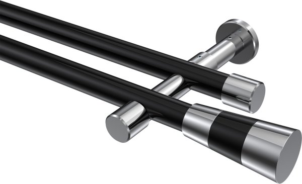 Gardinenstange Metall 20 mm Ø 2-läufig PRESTIGE - Tanara Schwarz / Chrom (ohne Ringe) 100 cm