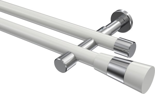 Gardinenstange Metall 20 mm Ø 2-läufig PRESTIGE - Tanara Weiß / Chrom (ohne Ringe) 100 cm