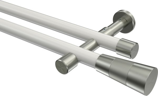 Gardinenstange Metall 20 mm Ø 2-läufig PRESTIGE - Tanara Weiß / Edelstahl-Optik (ohne Ringe) 100 cm