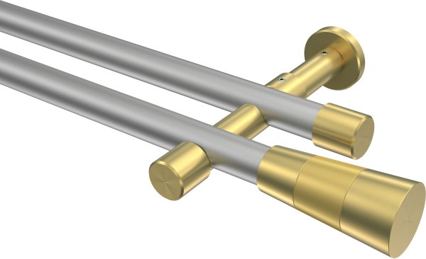 Gardinenstange Metall 20 mm Ø 2-läufig PRESTIGE - Tanara Silbergrau / Messing-Optik (ohne Ringe) 100 cm